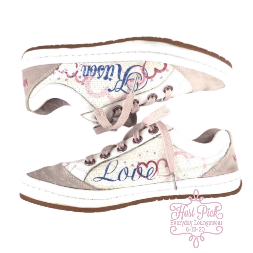 KITSON LA Sneakers White Pink Love Sequin Shoes EUC